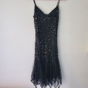 Betsy Johnson Black VTG Y2K Sequin Sheer Dress Sz 4 Forest Fairycore Whymsygoth